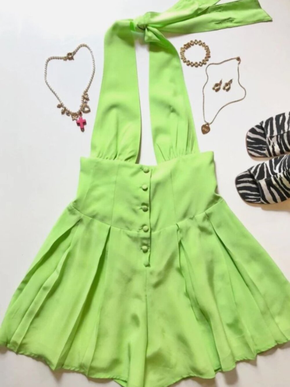 vanessa mooney venus romper in neon green size xs, new